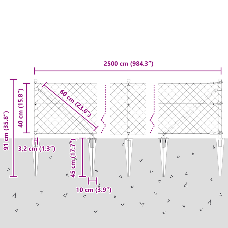 Casa si Gradina - Gradina si terasa - Garduri, panouri si accesorii - Gard din plasa de lant cu 13 posturi cu varf 0.4x25 m Otel galvanizat - Infinity.ro