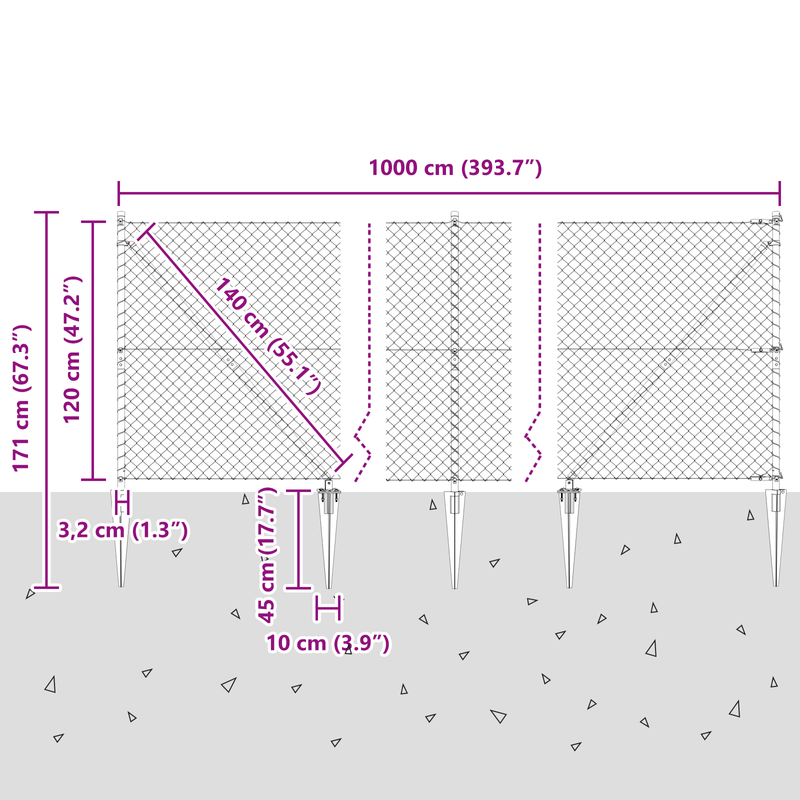 Casa si Gradina - Gradina si terasa - Garduri, panouri si accesorii - Imprejmuire cu plasa de lant cu 7 stalpi de ancorare 1.2 x 10 m Otel galvanizat - Infinity.ro
