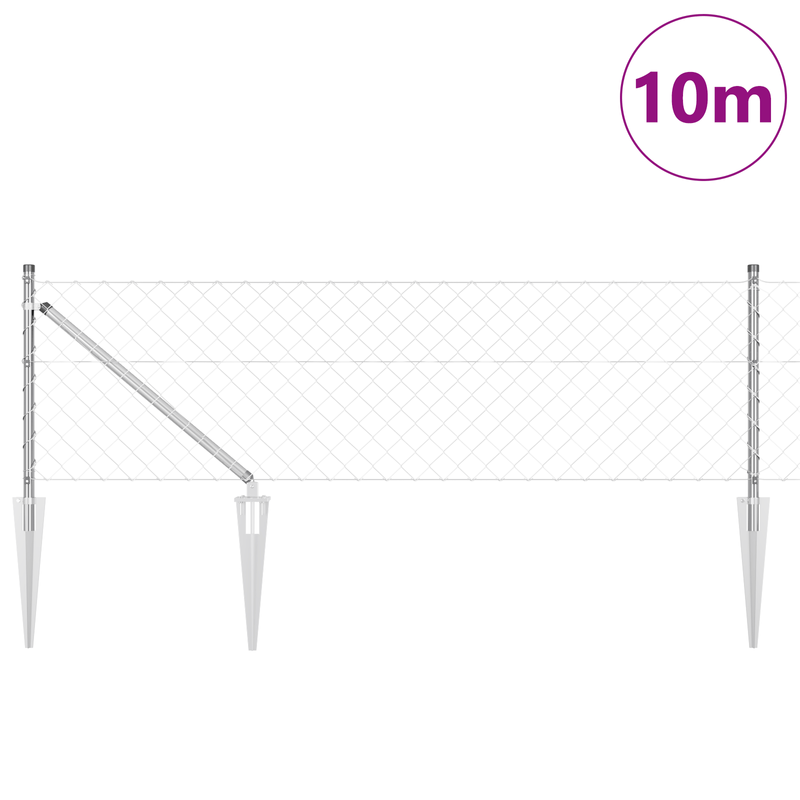 Casa si Gradina - Gradina si terasa - Garduri, panouri si accesorii - Gard din plasa de lant cu 7 stalpi cu varf 0.8x10 m Otel galvanizat - Infinity.ro