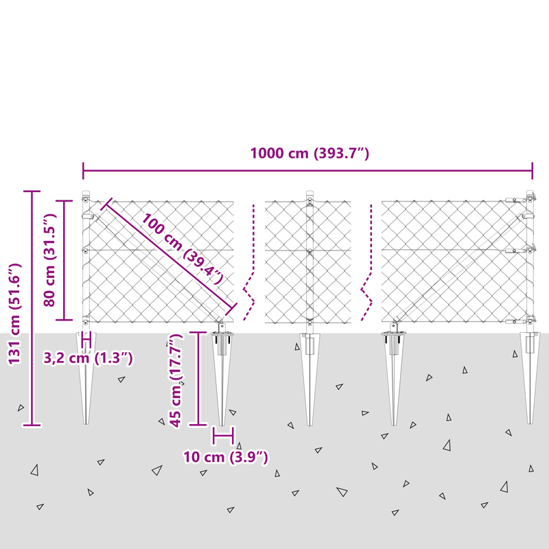 Casa si Gradina - Gradina si terasa - Garduri, panouri si accesorii - Gard din plasa de lant cu 7 stalpi cu varf 0.8x10 m Otel galvanizat - Infinity.ro