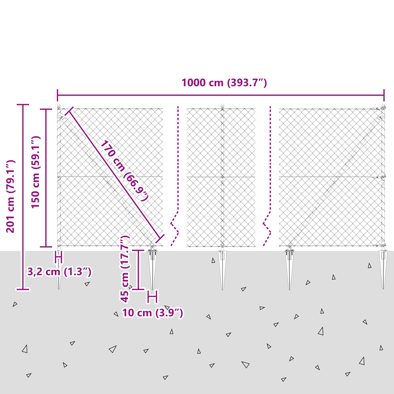 Casa si Gradina - Gradina si terasa - Garduri, panouri si accesorii - Imprejmuire cu plasa de lant cu 7 stalpi de ancorare 1.5x10 m Otel zincat - Infinity.ro