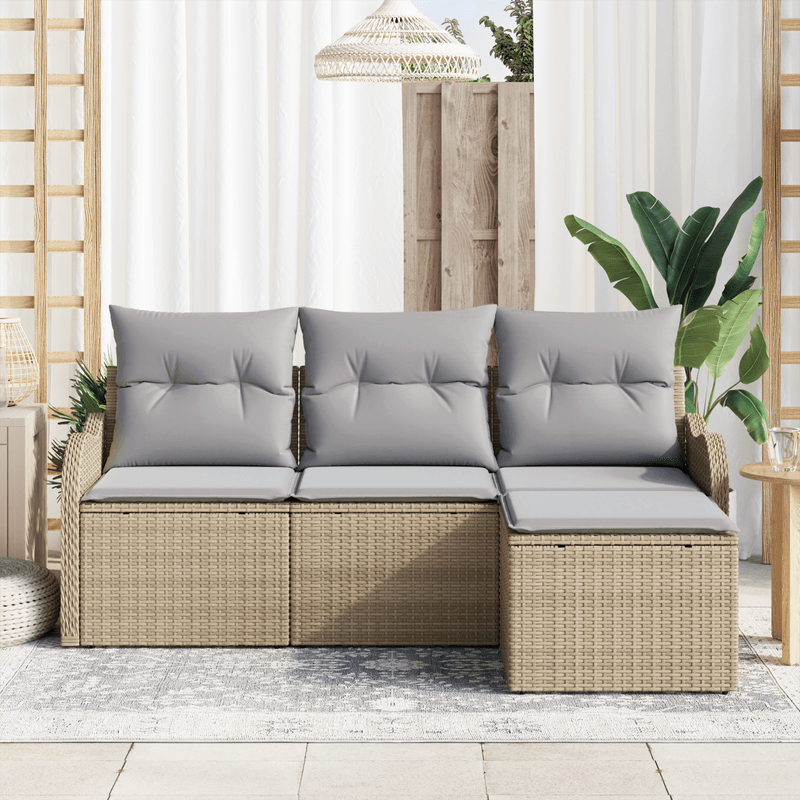 Casa si Gradina - Gradina si terasa - Mobilier exterior - Canapele si fotolii gradina - Set de canapea cu 4 piese pentru gradina cu perne Bej Ratan Poliester - Infinity.ro