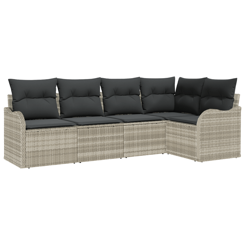 Casa si Gradina - Gradina si terasa - Mobilier exterior - Canapele si fotolii gradina - Set de canapea de gradina  5 piese cu perne gri deschis din poliratan - Infinity.ro