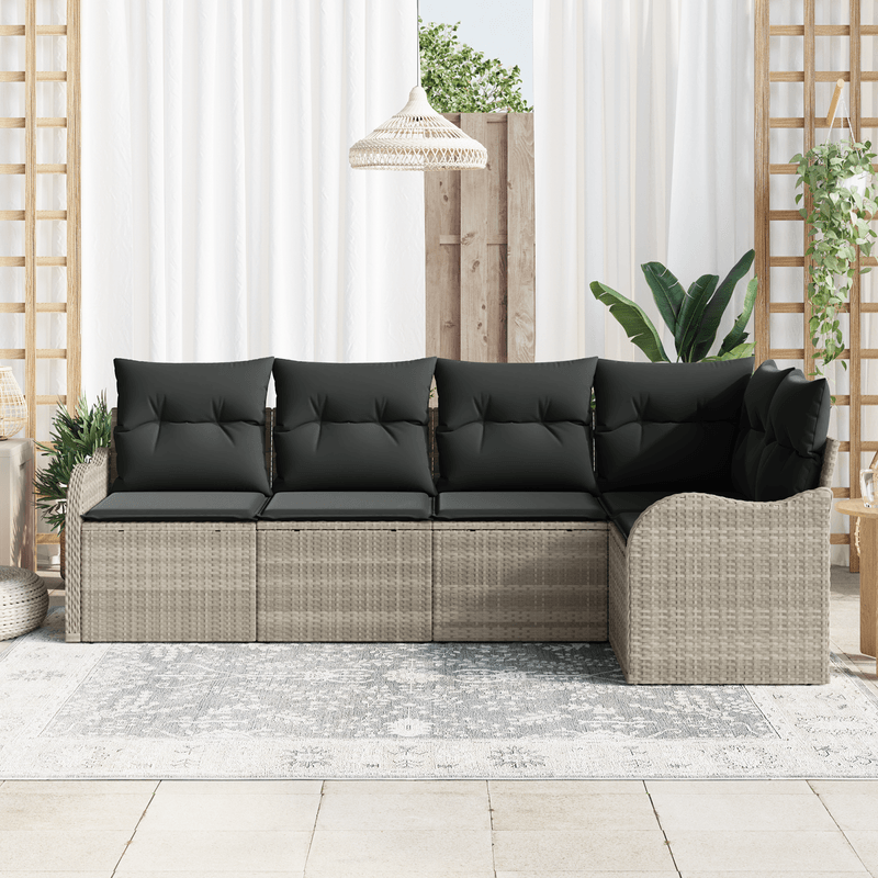 Casa si Gradina - Gradina si terasa - Mobilier exterior - Canapele si fotolii gradina - Set de canapea de gradina  5 piese cu perne gri deschis din poliratan - Infinity.ro
