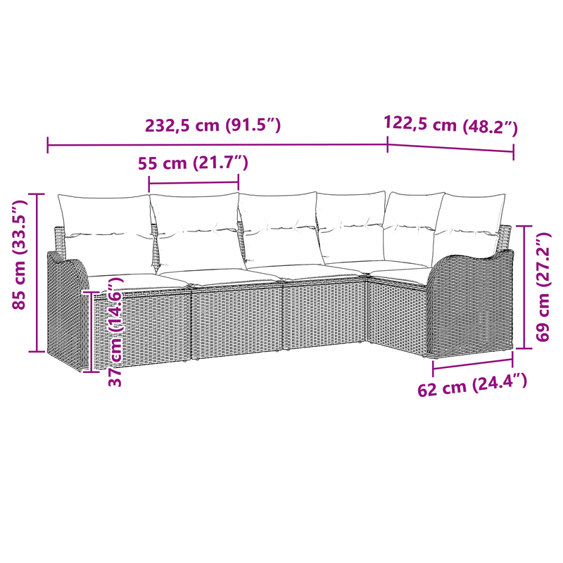 Casa si Gradina - Gradina si terasa - Mobilier exterior - Canapele si fotolii gradina - Set de canapea de gradina  5 piese cu perne gri deschis din poliratan - Infinity.ro