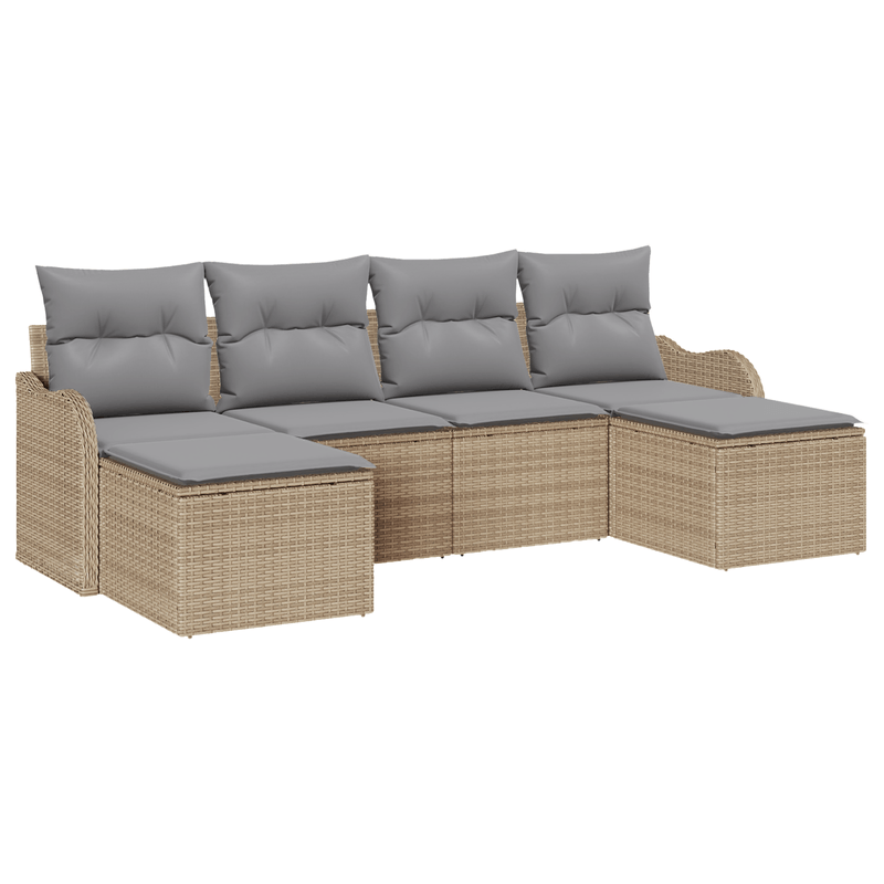 Casa si Gradina - Gradina si terasa - Mobilier exterior - Canapele si fotolii gradina - Set de canapea de gradina  de 6 piese cu perne Bej Ratan Poli - Infinity.ro