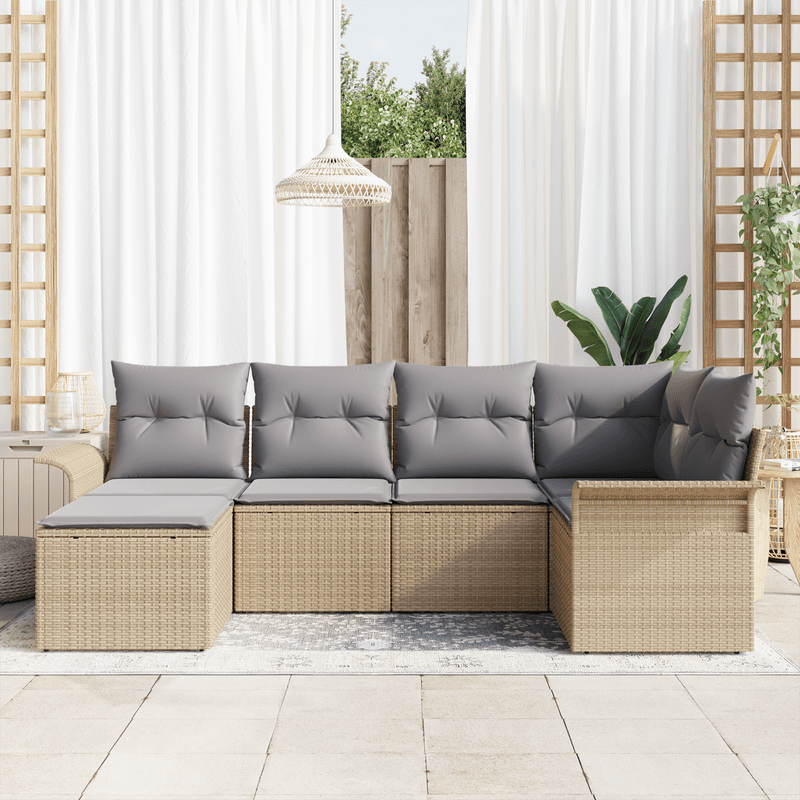 Casa si Gradina - Gradina si terasa - Mobilier exterior - Canapele si fotolii gradina - Set de canapea de gradina  6 piese cu perne Bej Ratan Poli - Infinity.ro