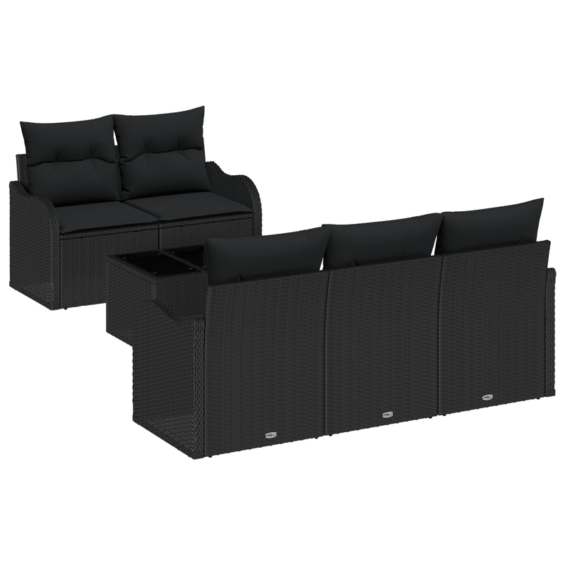 Casa si Gradina - Gradina si terasa - Mobilier exterior - Canapele si fotolii gradina - Set de 6 Piese Canapea pentru Gradina cu Pernute Negru Ratan Poli - Infinity.ro