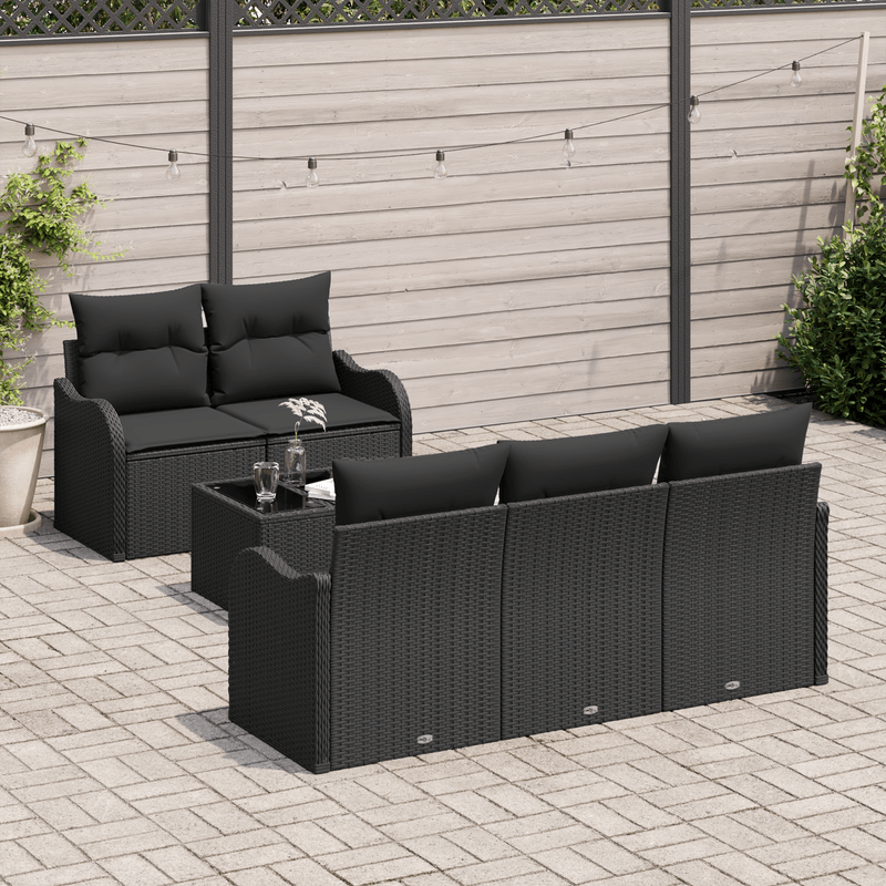 Casa si Gradina - Gradina si terasa - Mobilier exterior - Canapele si fotolii gradina - Set de 6 Piese Canapea pentru Gradina cu Pernute Negru Ratan Poli - Infinity.ro
