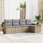 Casa si Gradina - Gradina si terasa - Mobilier exterior - Canapele si fotolii gradina - Set de canapea de gradina cu 5 piese si perne bej din poli-ratan - Infinity.ro
