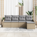 Casa si Gradina - Gradina si terasa - Mobilier exterior - Canapele si fotolii gradina - Set de canapea de gradina cu 5 piese si perne bej din poli-ratan - Infinity.ro