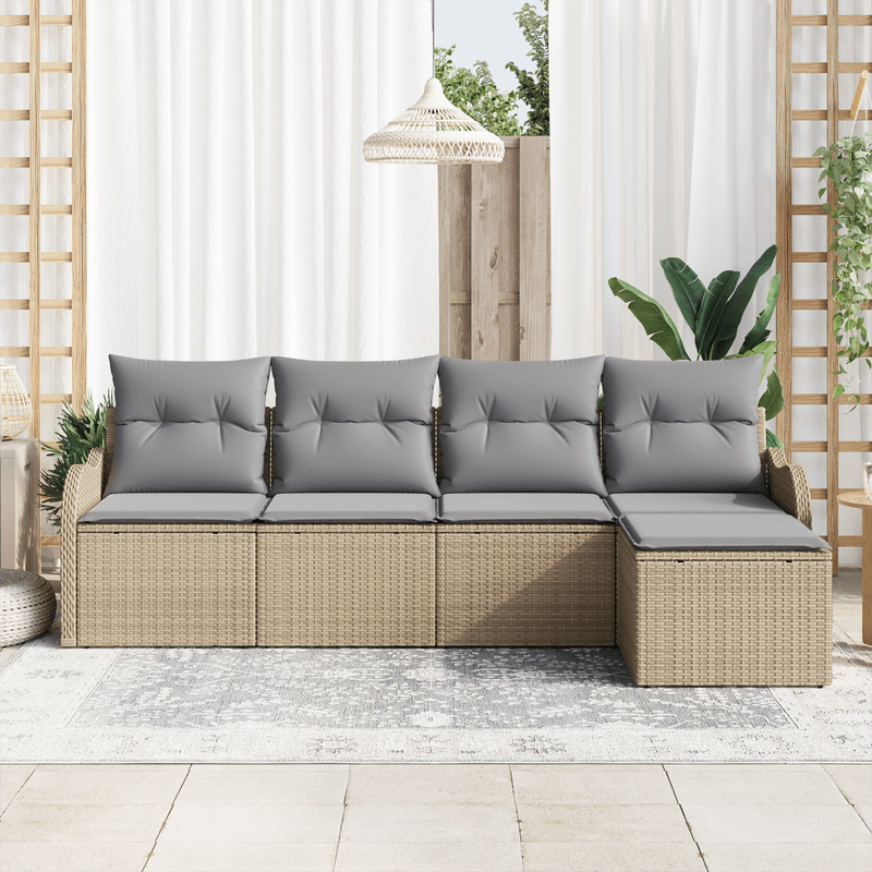Casa si Gradina - Gradina si terasa - Mobilier exterior - Canapele si fotolii gradina - Set de canapea de gradina cu 5 piese si perne bej din poli-ratan - Infinity.ro