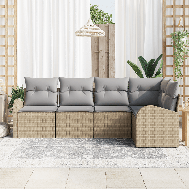 Casa si Gradina - Gradina si terasa - Mobilier exterior - Canapele si fotolii gradina - Set de canapea de gradina  5 piese cu perne bej din ratan poli - Infinity.ro
