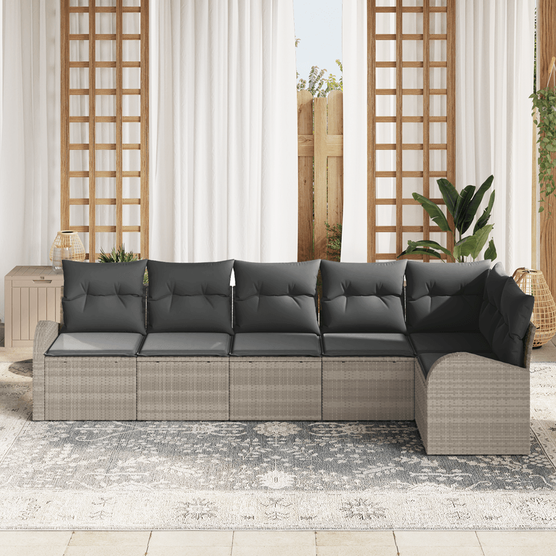 Casa si Gradina - Gradina si terasa - Mobilier exterior - Canapele si fotolii gradina - Set canapea pentru gradina  cu 6 piese si perne gri deschis din ratan poli - Infinity.ro