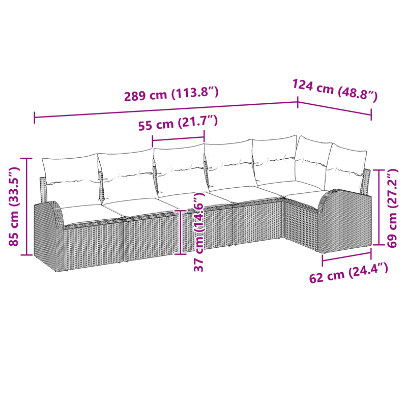 Casa si Gradina - Gradina si terasa - Mobilier exterior - Canapele si fotolii gradina - Set canapea pentru gradina  cu 6 piese si perne gri deschis din ratan poli - Infinity.ro