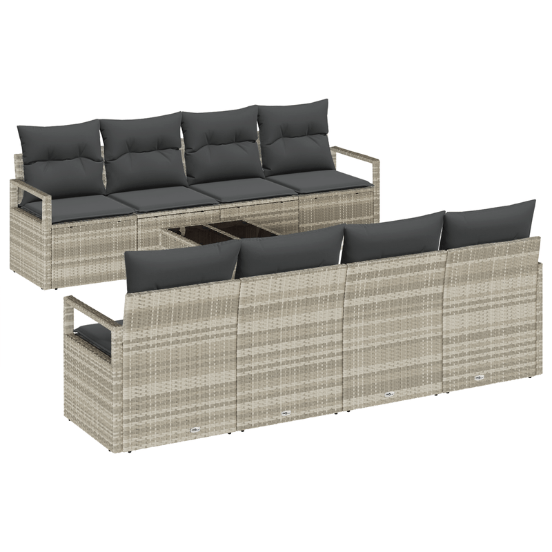Casa si Gradina - Gradina si terasa - Mobilier exterior - Canapele si fotolii gradina - Set de 9 piese de canapea de gradina cu perne gri deschis din ratan poli - Infinity.ro