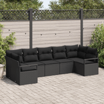 Casa si Gradina - Gradina si terasa - Mobilier exterior - Canapele si fotolii gradina - Set de Canapea de Gradina de 7 Piese cu Pernite Negru Poli Ratan - Infinity.ro