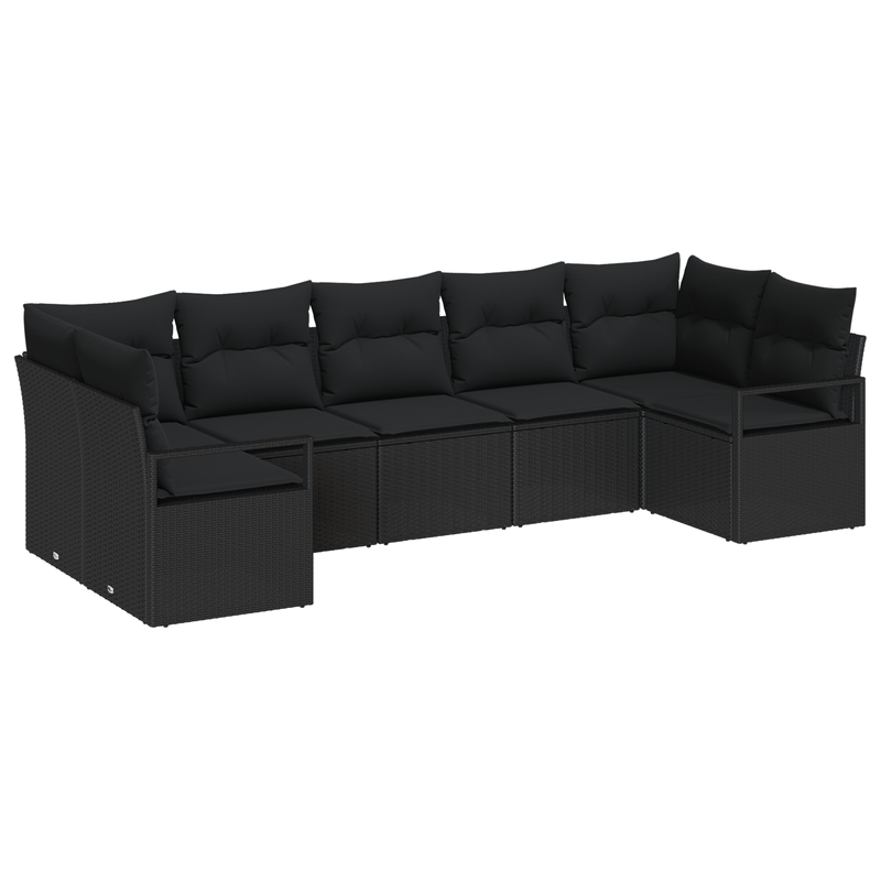 Casa si Gradina - Gradina si terasa - Mobilier exterior - Canapele si fotolii gradina - Set de Canapea de Gradina de 7 Piese cu Pernite Negru Poli Ratan - Infinity.ro