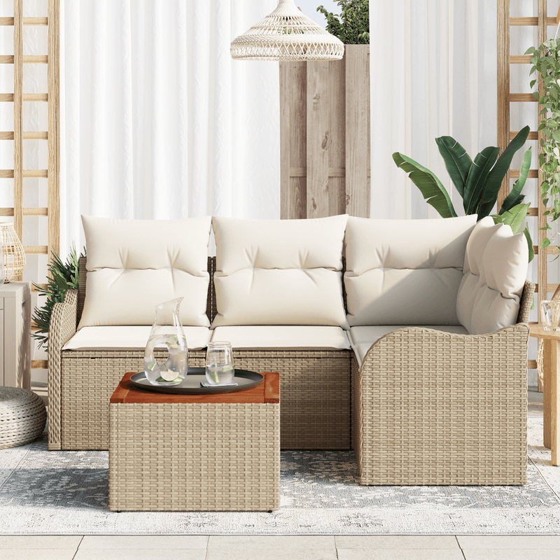 Casa si Gradina - Gradina si terasa - Mobilier exterior - Canapele si fotolii gradina - Set canapea gradina  cu perne bej ratan poli acacia - Infinity.ro
