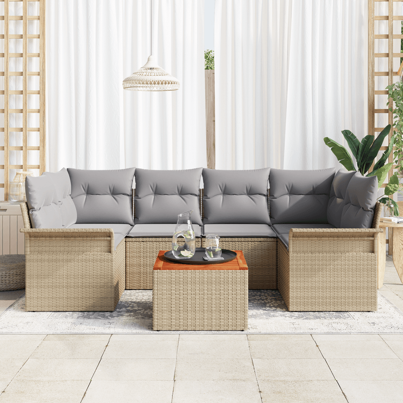 Casa si Gradina - Gradina si terasa - Mobilier exterior - Canapele si fotolii gradina - Set de Canapea pentru Gradina  cu Perne Bej din Ratan Poli si Acacia - Infinity.ro
