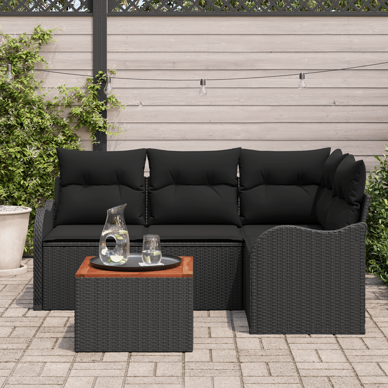 Casa si Gradina - Gradina si terasa - Mobilier exterior - Canapele si fotolii gradina - Set Canapele Gradina  cu Perne Negru Ratan Polimeric Acacia - Infinity.ro
