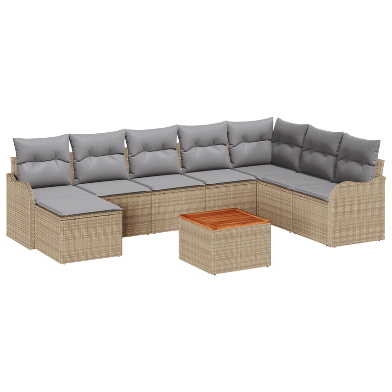 Casa si Gradina - Gradina si terasa - Mobilier exterior - Canapele si fotolii gradina - Set canapea gradina  cu 9 piese bej poliratan acacia - Infinity.ro