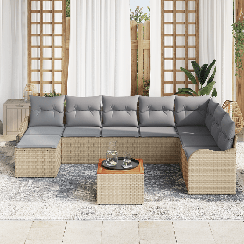 Casa si Gradina - Gradina si terasa - Mobilier exterior - Canapele si fotolii gradina - Set canapea gradina  cu 9 piese bej poliratan acacia - Infinity.ro