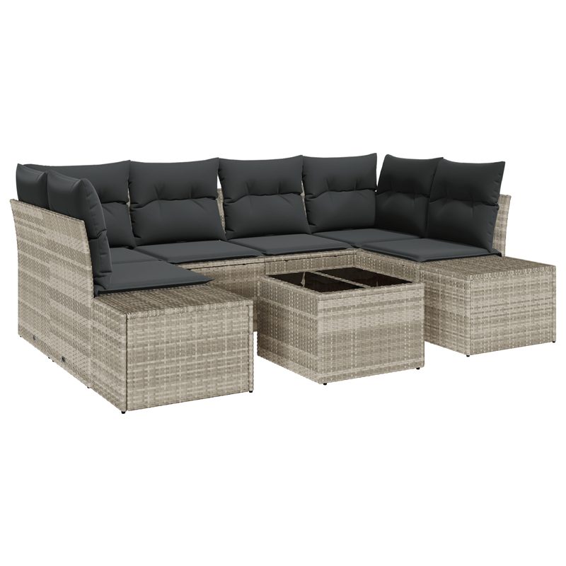 Casa si Gradina - Gradina si terasa - Mobilier exterior - Canapele si fotolii gradina - Set Canapea Gradina 7 Piese si Perne Gri Deschis din Ratan Poli - Infinity.ro