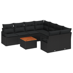 Casa si Gradina - Gradina si terasa - Mobilier exterior - Canapele si fotolii gradina - Set de canapea pentru gradina  cu 9 piese si perne Poliratan negru Acacia - Infinity.ro
