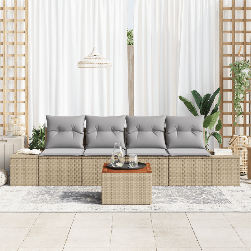 Casa si Gradina - Gradina si terasa - Mobilier exterior - Canapele si fotolii gradina - Set de 5 canapele gradina cu perne Bej Poliratan Acacia - Infinity.ro