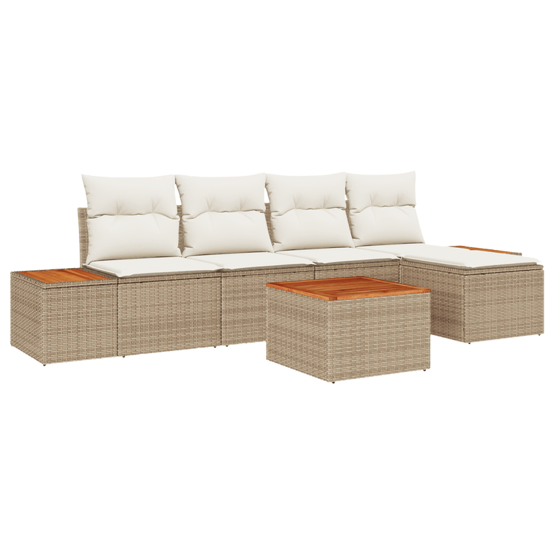 Casa si Gradina - Gradina si terasa - Mobilier exterior - Canapele si fotolii gradina - Set de canapea de gradina  6 piese cu perne bej din ratan poliester acacia - Infinity.ro