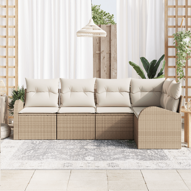 Casa si Gradina - Gradina si terasa - Mobilier exterior - Canapele si fotolii gradina - Set canapele gradina 5 piese cu perne Ratan Bej Poliester - Infinity.ro