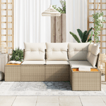 Casa si Gradina - Gradina si terasa - Mobilier exterior - Canapele si fotolii gradina - Set de canapea de gradina  4 Piese cu perne Bej Poliratan Acacia - Infinity.ro