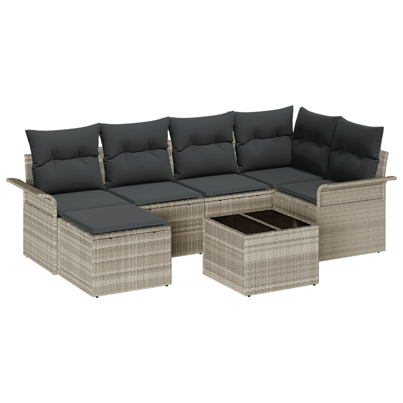 Casa si Gradina - Gradina si terasa - Mobilier exterior - Canapele si fotolii gradina - Set canapea gradina  7 piese cu perne gri din ratan poli - Infinity.ro