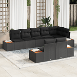 Casa si Gradina - Gradina si terasa - Mobilier exterior - Canapele si fotolii gradina - Set de canapea de gradina  8 piese cu perne Negru Ratan Poli Acacia - Infinity.ro