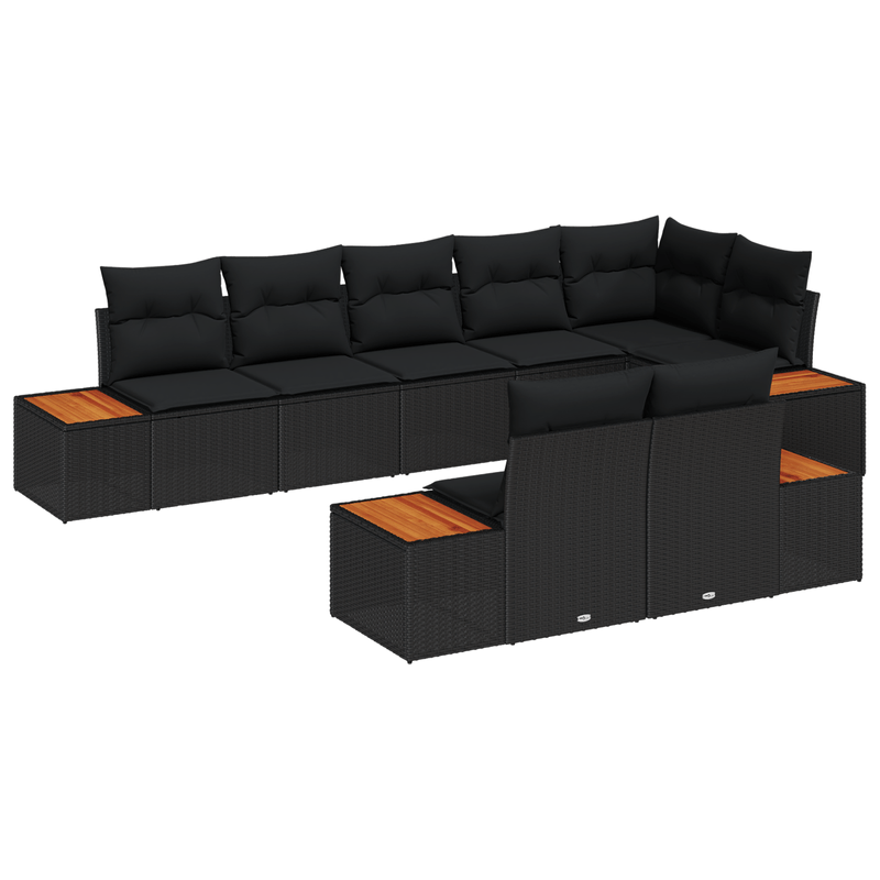 Casa si Gradina - Gradina si terasa - Mobilier exterior - Canapele si fotolii gradina - Set de canapea de gradina  8 piese cu perne Negru Ratan Poli Acacia - Infinity.ro
