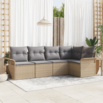 Casa si Gradina - Gradina si terasa - Mobilier exterior - Canapele si fotolii gradina - Set Canapea Gradina cu 5 Piese cu Pernute Bej Ratan Poli - Infinity.ro