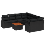 Casa si Gradina - Gradina si terasa - Mobilier exterior - Canapele si fotolii gradina - Set de canapea de gradina  in 9 piese cu perne, Negru, Poliratan, Acacia - Infinity.ro