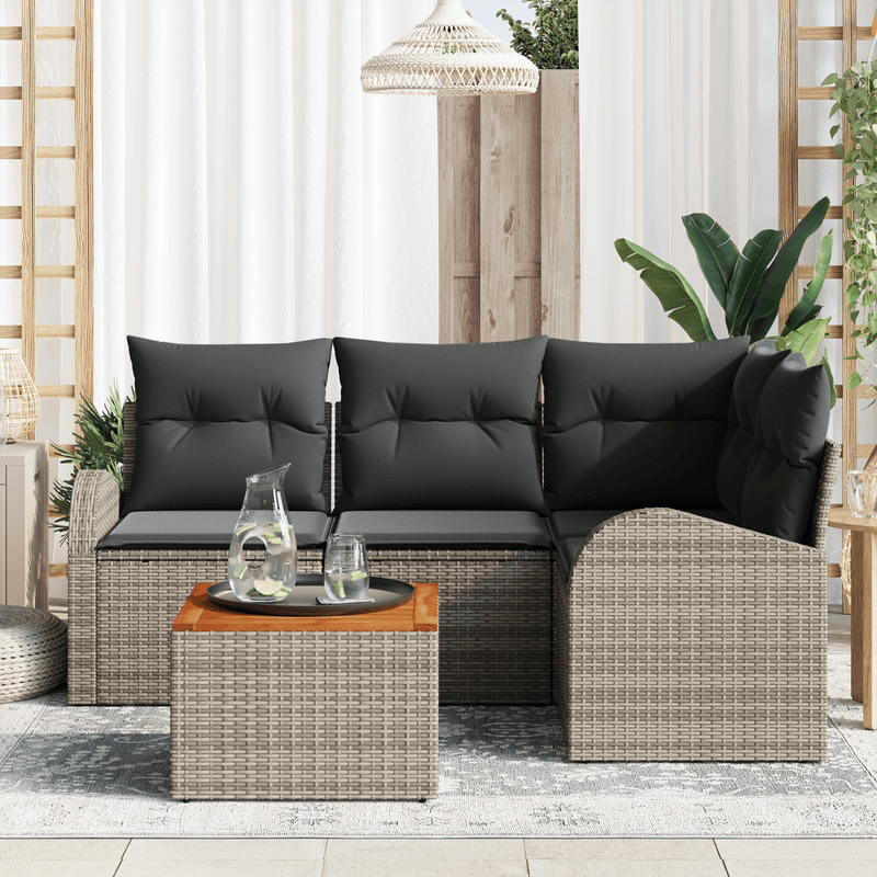 Casa si Gradina - Gradina si terasa - Mobilier exterior - Canapele si fotolii gradina - Set de Sofa pentru Gradina  cu Perne Gri Ratan Poli Acacia - Infinity.ro