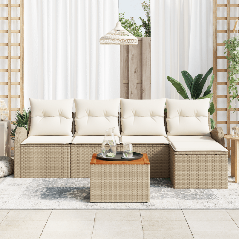 Casa si Gradina - Gradina si terasa - Mobilier exterior - Canapele si fotolii gradina - Set de Canapele de Gradina 6 Piese cu Pernute Bej Poliratan Acacia - Infinity.ro