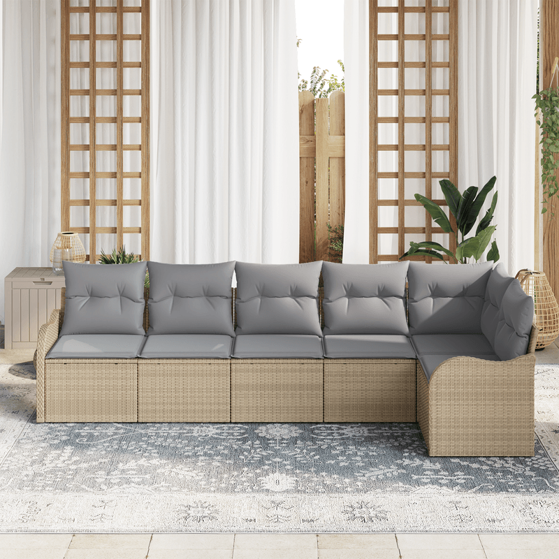 Casa si Gradina - Gradina si terasa - Mobilier exterior - Canapele si fotolii gradina - Set canapea de gradina  cu 6 piese si perne bej din ratan polipropilenic - Infinity.ro