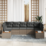 Casa si Gradina - Gradina si terasa - Mobilier exterior - Canapele si fotolii gradina - Set Canapea Gradina  7 Piese cu Perne Gri Poli Ratan - Infinity.ro