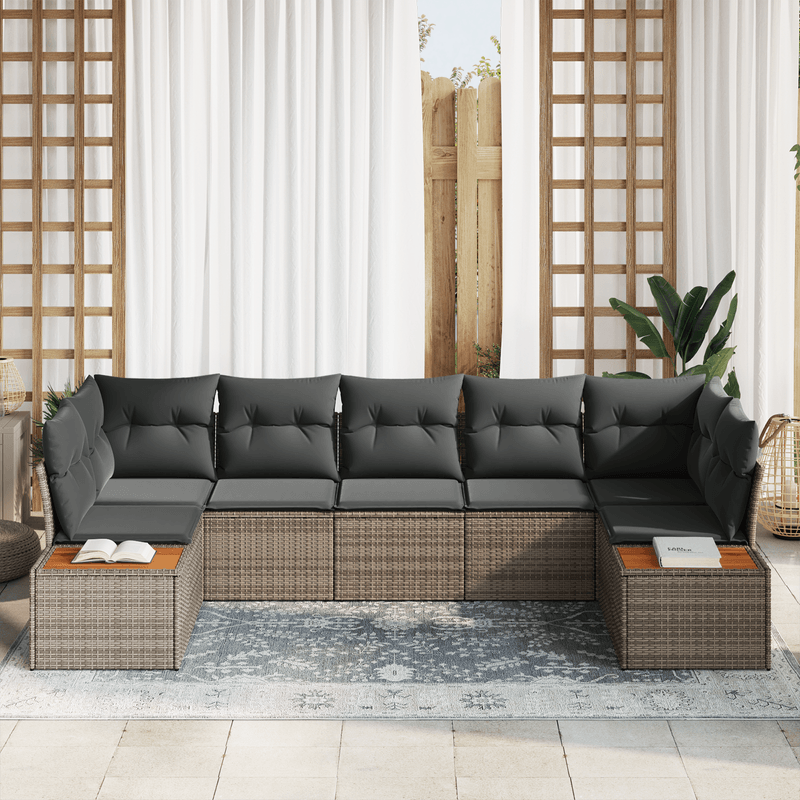 Casa si Gradina - Gradina si terasa - Mobilier exterior - Canapele si fotolii gradina - Set Canapea Gradina  7 Piese cu Perne Gri Poli Ratan - Infinity.ro