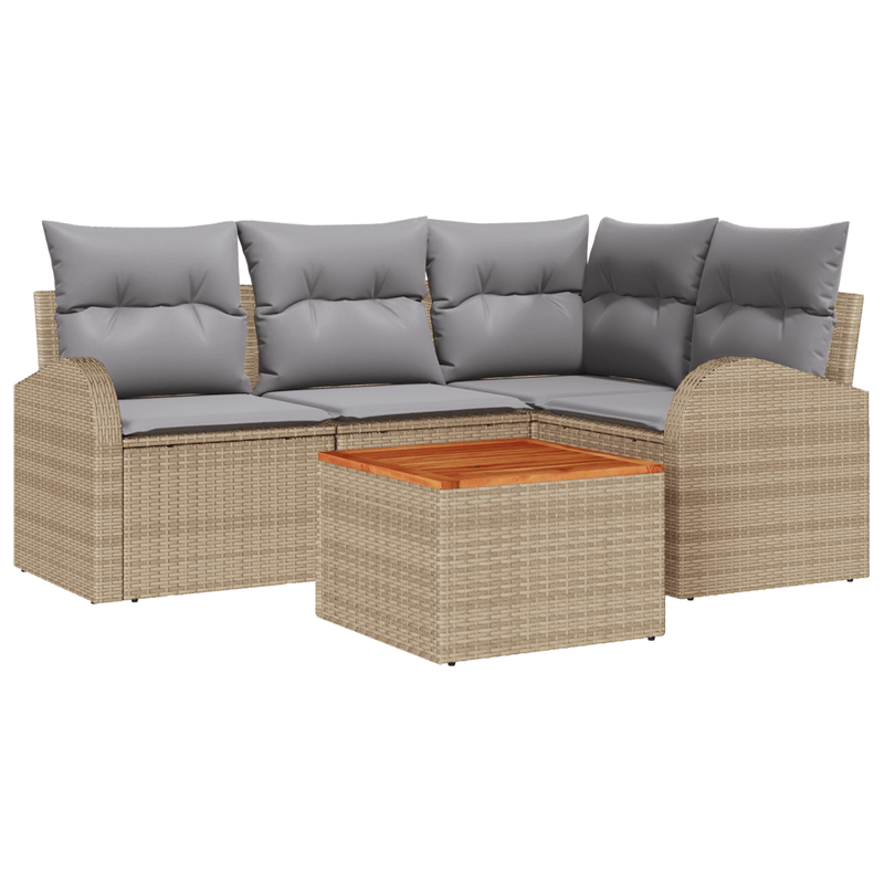 Casa si Gradina - Gradina si terasa - Mobilier exterior - Canapele si fotolii gradina - Set Canapea Gradina  5 Piese cu Perne Bej Ratan Polimerizat Acacia - Infinity.ro