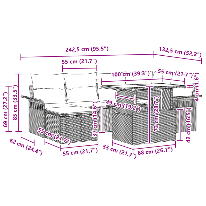 Casa si Gradina - Gradina si terasa - Mobilier exterior - Canapele si fotolii gradina - Set canapea gradina 7 piese perne Negru Ratan Polimeric - Infinity.ro
