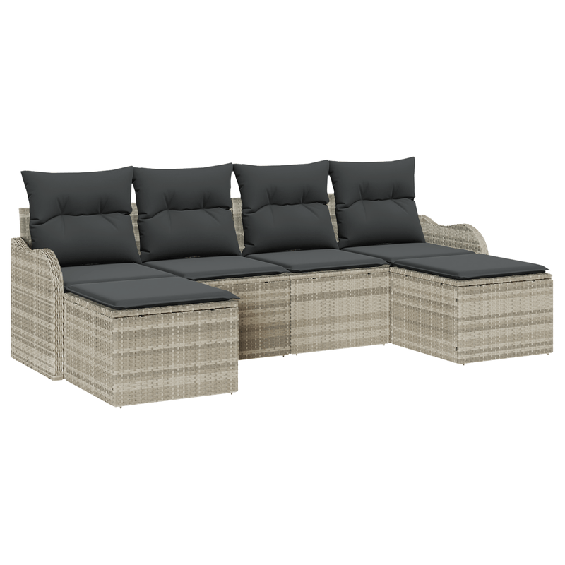 Casa si Gradina - Gradina si terasa - Mobilier exterior - Canapele si fotolii gradina - Set canapea gradina  6 piese cu perne gri deschis din poliratan - Infinity.ro