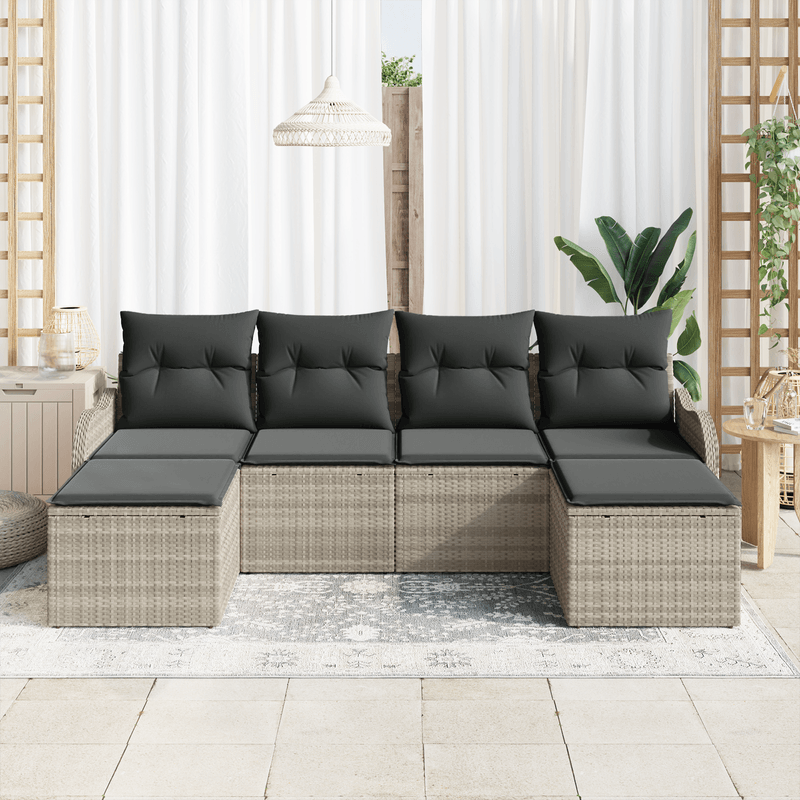 Casa si Gradina - Gradina si terasa - Mobilier exterior - Canapele si fotolii gradina - Set canapea gradina  6 piese cu perne gri deschis din poliratan - Infinity.ro