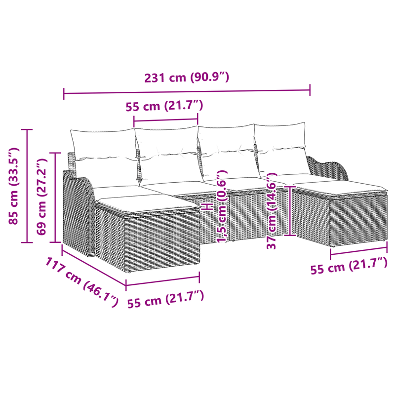 Casa si Gradina - Gradina si terasa - Mobilier exterior - Canapele si fotolii gradina - Set canapea gradina  6 piese cu perne gri deschis din poliratan - Infinity.ro