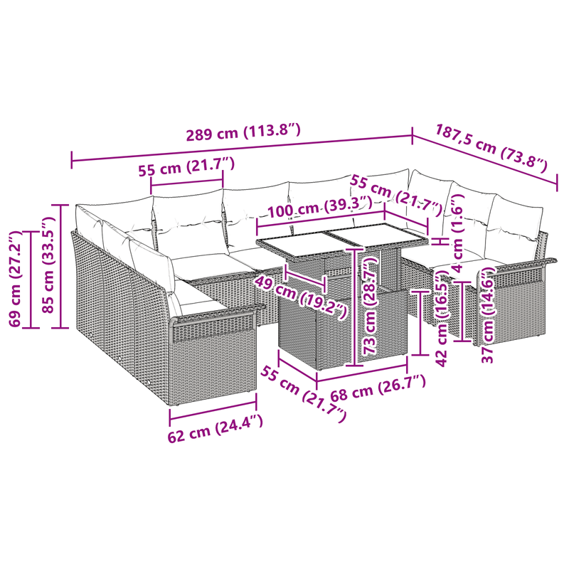 Casa si Gradina - Gradina si terasa - Mobilier exterior - Canapele si fotolii gradina - Set canapea gradina 10 piese cu perne gri ratan poli - Infinity.ro