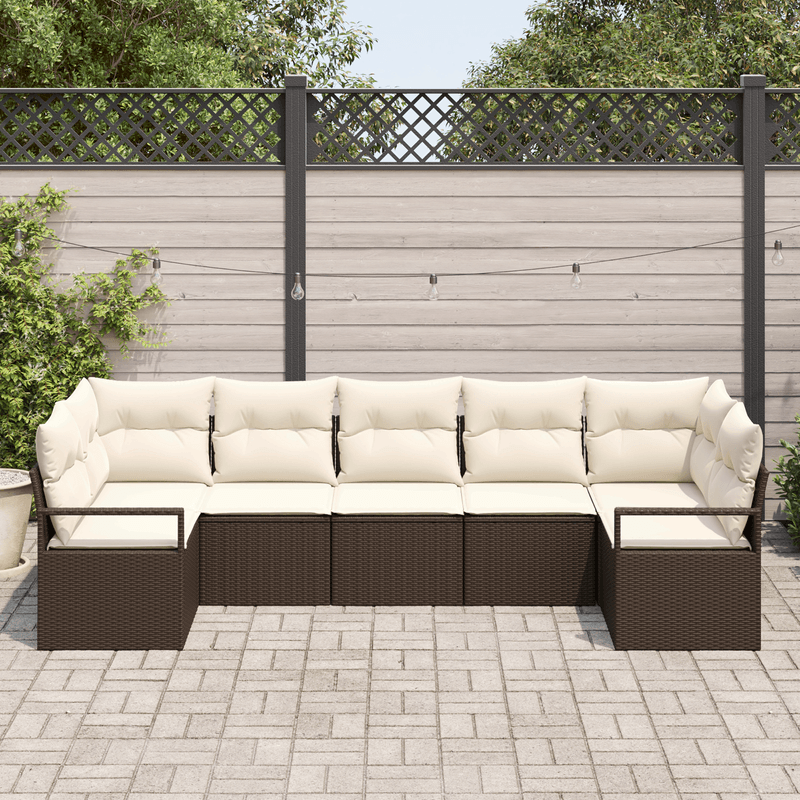 Casa si Gradina - Gradina si terasa - Mobilier exterior - Canapele si fotolii gradina - Set canapele gradina  7 piese cu perne maro din ratan poli - Infinity.ro